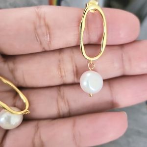 New,18k gold Natural pearl earrings ,925 silver. Handmade